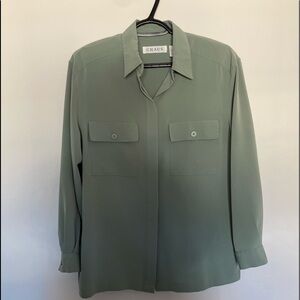 📩🎀2 for $20📩Chaus women  front pockets green khaki blouse shirt top size 10